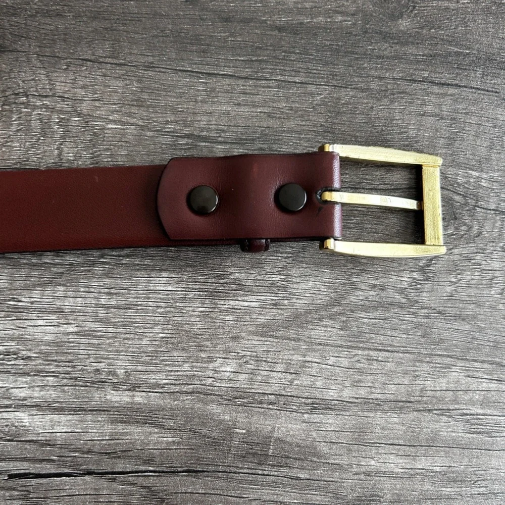 Aniline Kipskin Full Grain Leather‎ Men Belt 44 Reddish Brown Brass Buckle USA